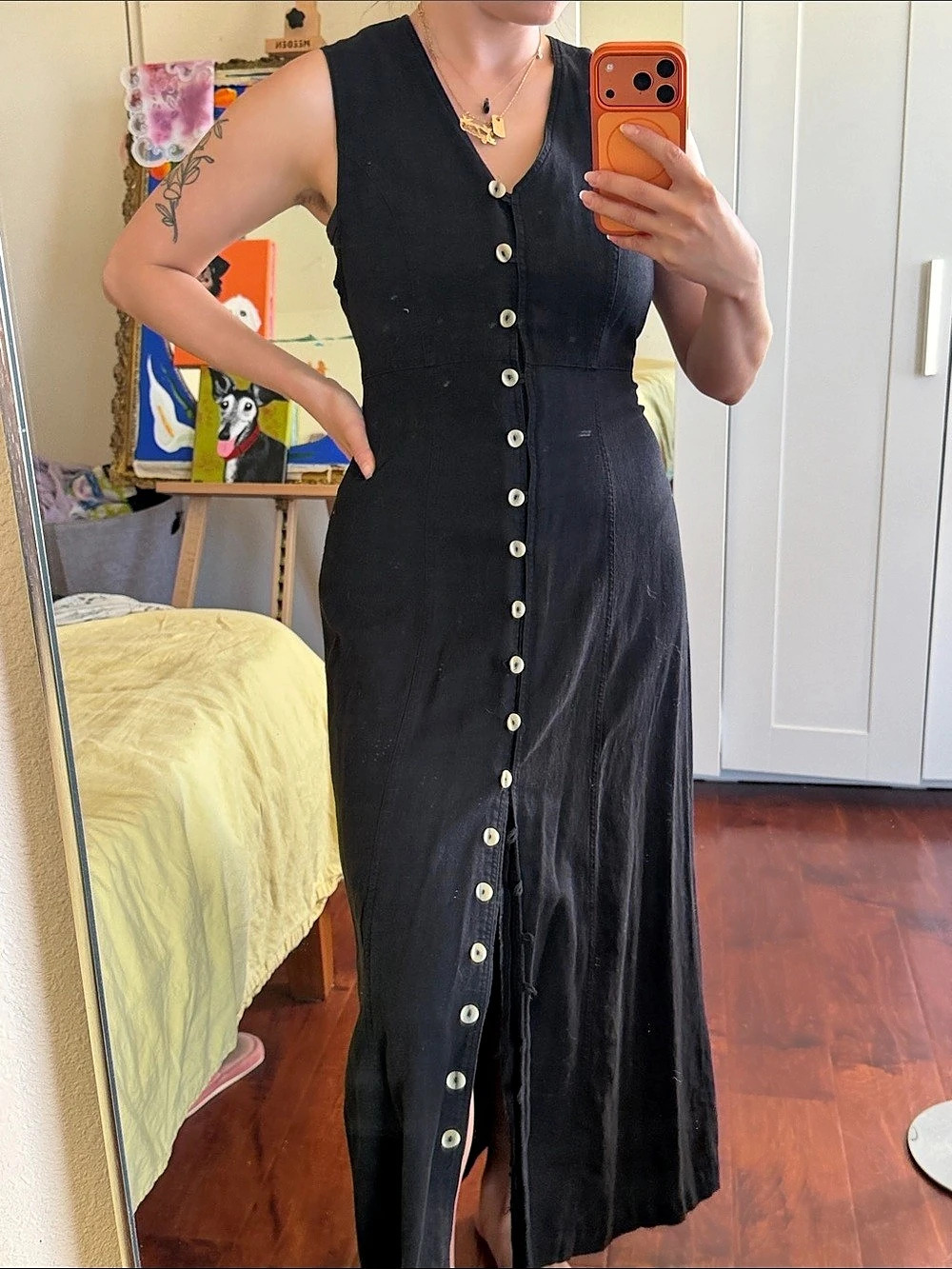 Black Button-Front Maxi Dress Size 8